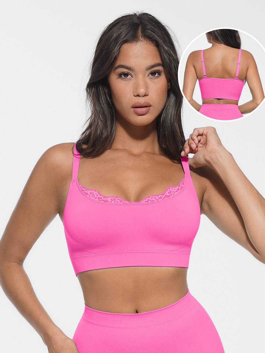 Monavida Soft Lace BH in roze — front view met scoop neck en kanten randje